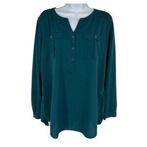 Christopher & Banks Long Sleeve Button Front Blouse With Pleated Shoulder Size M